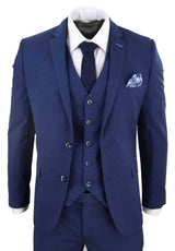 Mens Navy-Blue 3 Piece Wedding Suit