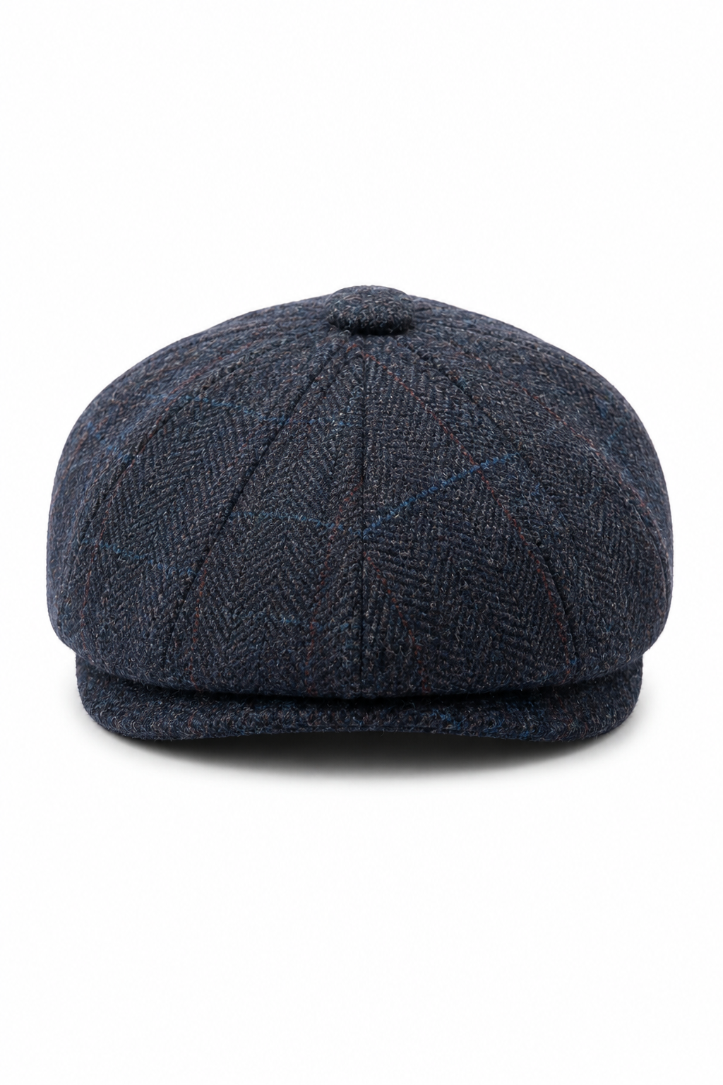 Мъжка тъмносиня плоска шапка с капачка от вълнен туид Newsboy