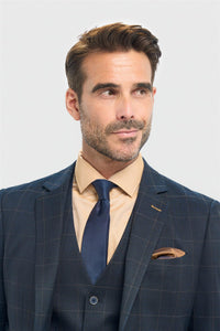 Мъжки тъмносини карирани сако с прилепнала кройка