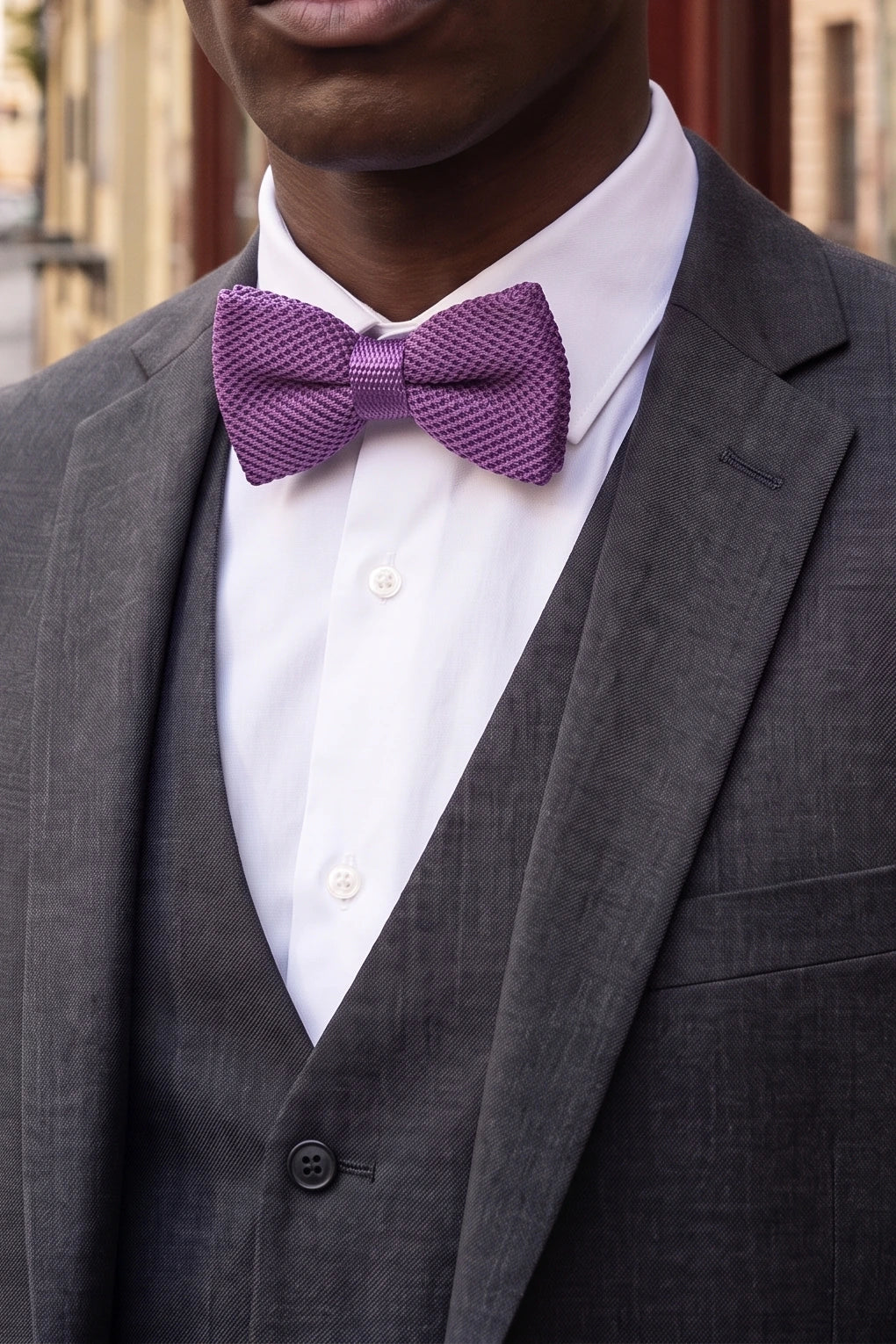 Мъжка лилава плетена папионка
