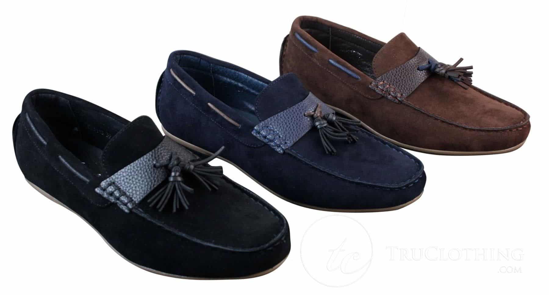 Mens Slip On Leather Inner PU Suede Driving Shoes Tassle Loafers Smart Casual