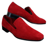 Mens Slip On Suede Driving Loafers Shoes Leather Smart Casual Red Blue Black