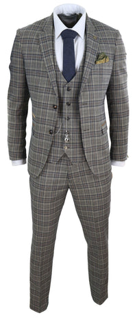 Mens Grey Сheckered 3 Piece Suit