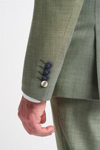 Мъжки костюм от 3 части, зелен, летен, ленен, вталени, за сватба и бал, класически