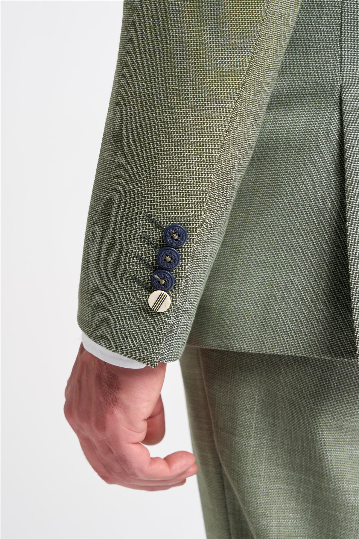 Мъжки костюм от 3 части, зелен, летен, ленен, вталени, за сватба и бал, класически