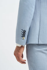 Мъжки костюм от 3 части, светлосин, летен ленен, вталена кройка, класически за сватба и бал