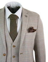 Paul Andrew Holland - Mens Check Tweed Beige Brown 3 Piece Suit Wedding Prom Vintage Retro Classic