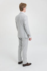 Мъжки костюм от 3 части от туид в сив цвят с кафяви кантове, Mark, за сватби и абитуриентски балове