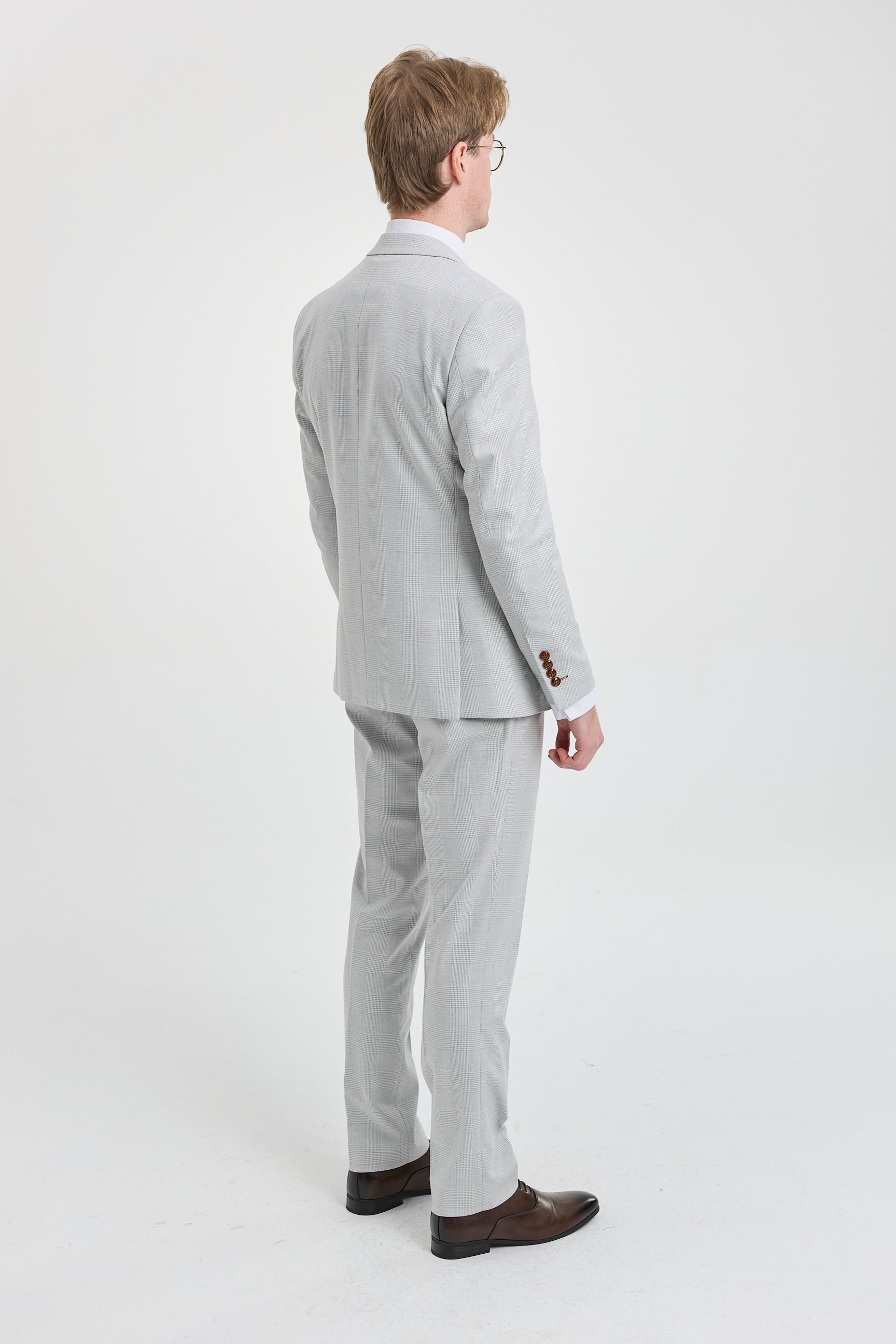 Мъжки костюм от 3 части от туид в сив цвят с кафяви кантове, Mark, за сватби и абитуриентски балове