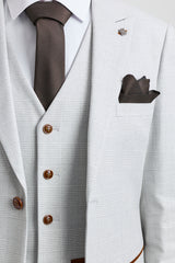 Мъжки костюм от 3 части от туид в сив цвят с кафяви кантове, Mark, за сватби и абитуриентски балове