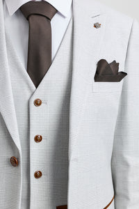 Мъжки костюм от 3 части от туид в сив цвят с кафяви кантове, Mark, за сватби и абитуриентски балове