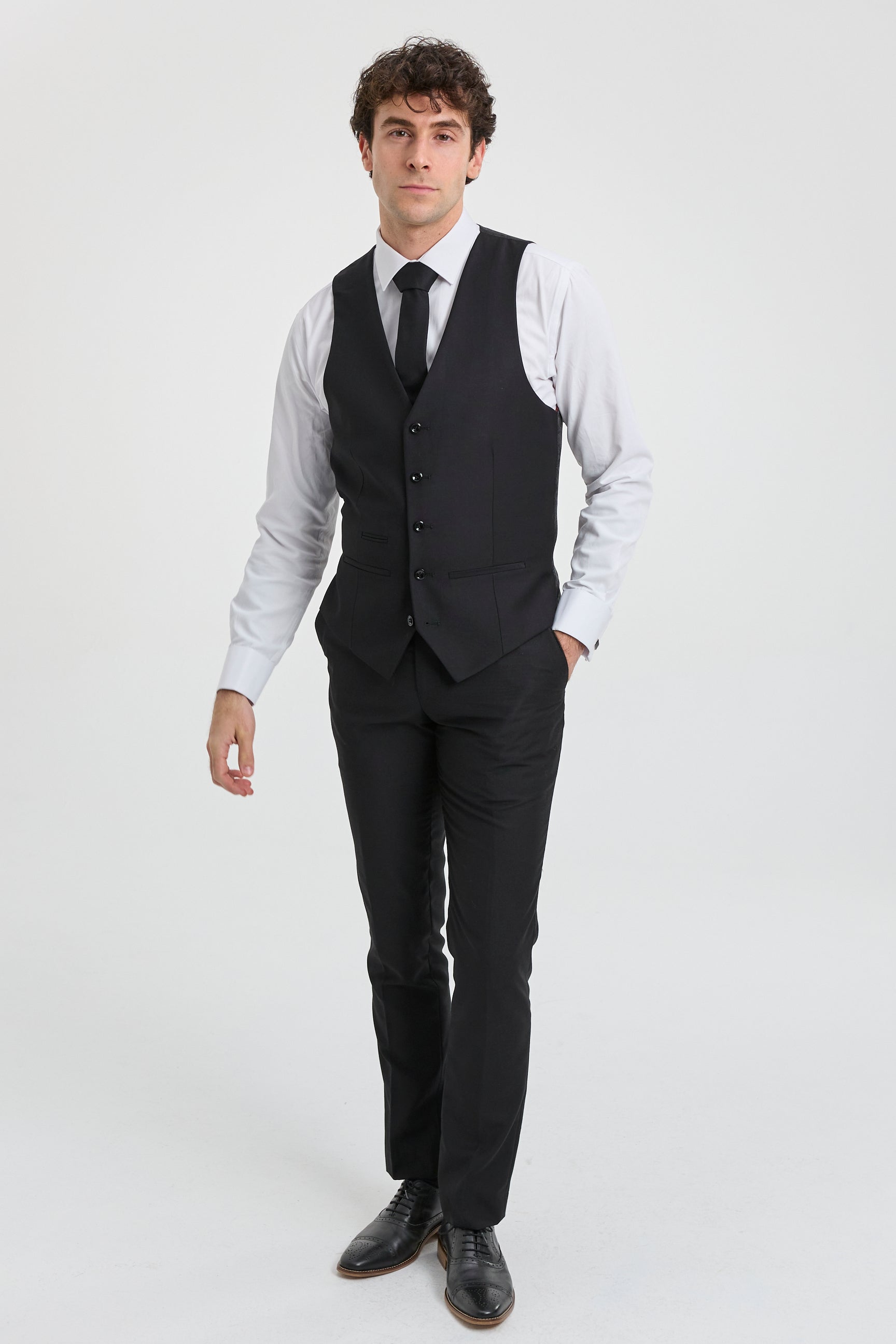 Пол Андрю Паркър - Мъжки костюм от 3 части, черен, с прилепнала кройка, класически, за траур на вратаря, погребение