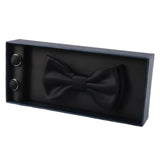 Men's Bow Tie Pocket Square Cuff Links Gift Set Black Color