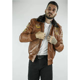 Men's Aviator Flying Pilot Bomber Jacket Timber Removable Black Fur Collar