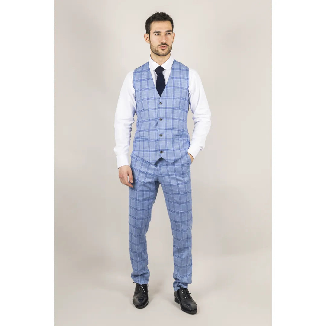 Plowman - Men's Light Blue Checked Waistcoat