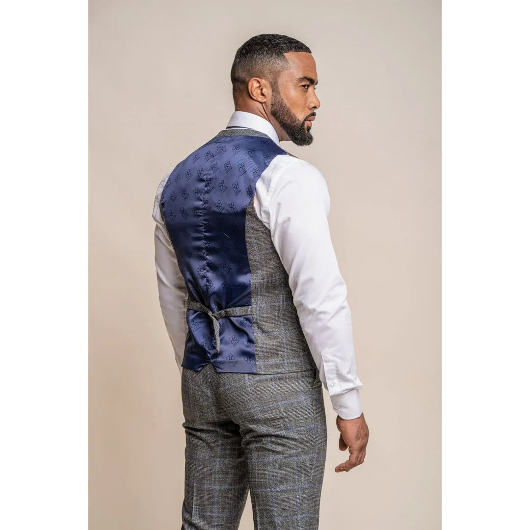 Power - Men's Grey Check Slim Fit Waistcoat