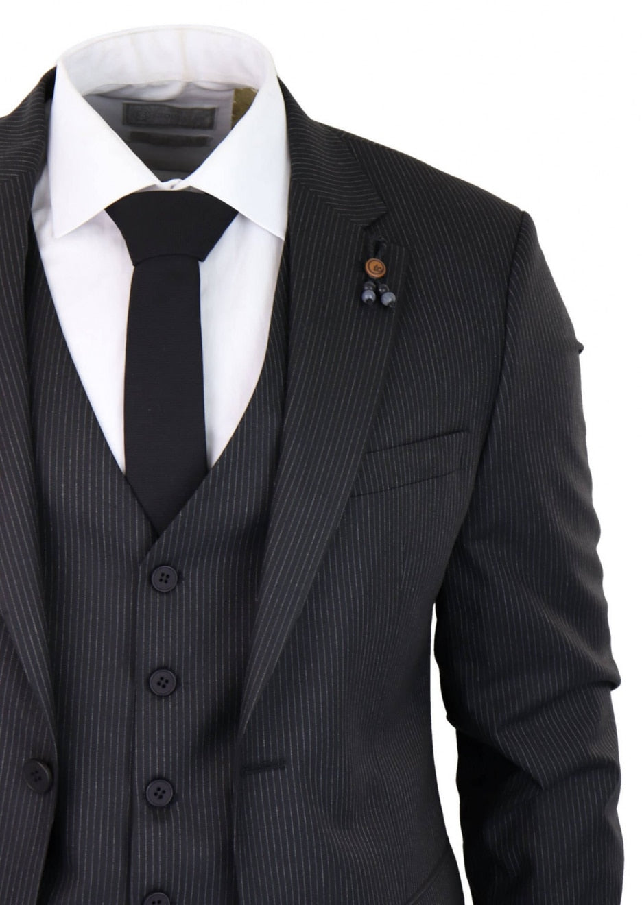 Black Pinstripe 3 Piece Suit - RC20-02
