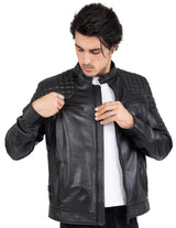 Real Lamb Leather Motorcycle Black Tailored Fit Jacket for Men Beckham - B205