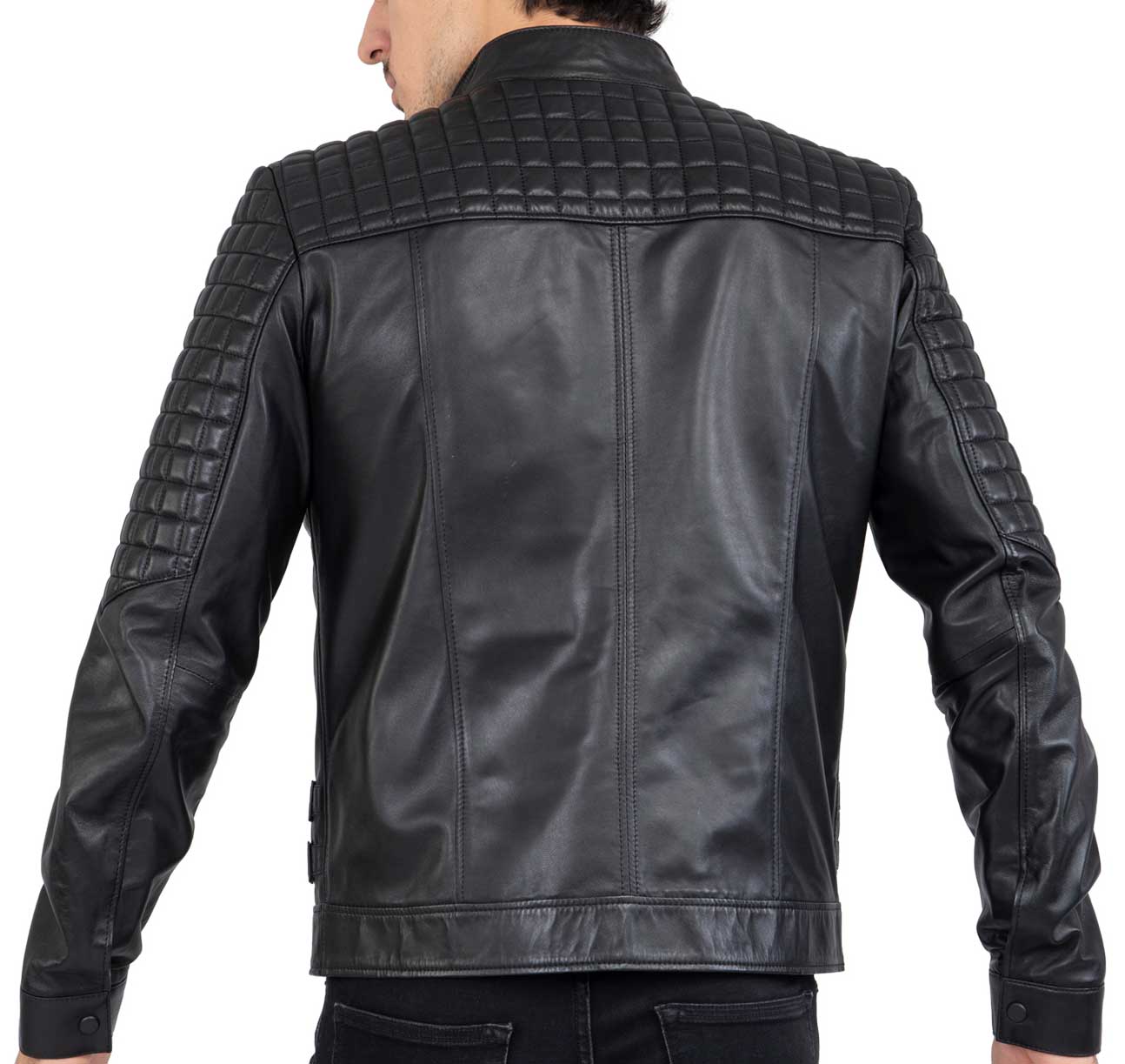Real Lamb Leather Motorcycle Black Tailored Fit Jacket for Men Beckham - B205