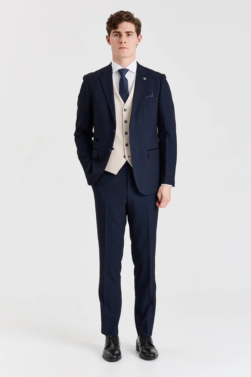 Костюм Regent Navy Check с контрастен крем Regent Елек