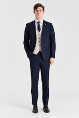 Костюм Regent Navy Check с контрастен крем Regent Елек
