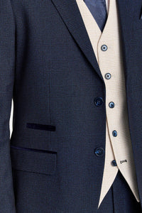 Костюм Regent Navy Check с контрастен крем Regent Елек
