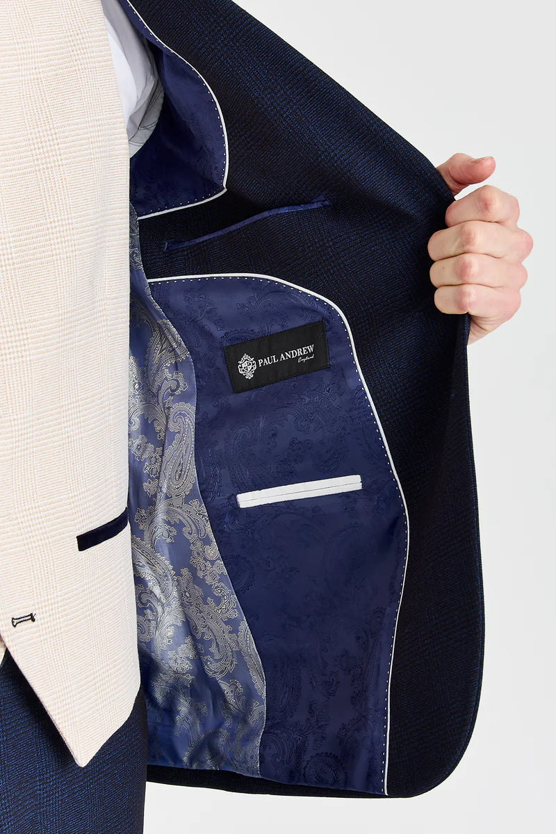 Костюм Regent Navy Check с контрастен крем Regent Елек