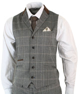 Mens Check Tweed 3 Piece Blue Navy Suit Vintage Retro Tailored Fit Prince Of Wales