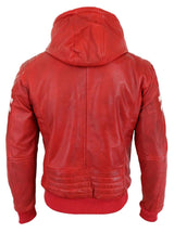 Men's Real Leather Bomber Jacket with Hood-Red