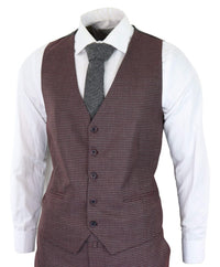 Burgundy-Grey Sheppard's Check 3 Piece Suit - RK20-10