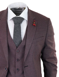 Burgundy-Grey Sheppard's Check 3 Piece Suit - RK20-10