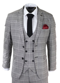 Mens Marc Darcy Grey Prince Of Wales Check Suit Ross Office Wedding Slim Fit Classic