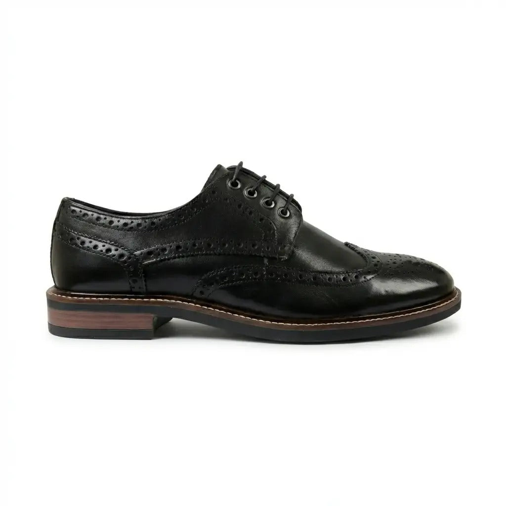 Stokes - Мъжки черни кожени обувки с връзки тип „wingtip“
