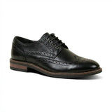 Stokes - Мъжки черни кожени обувки с връзки тип „wingtip“