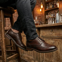 Stokes - Мъжки кафяви кожени обувки с връзки тип „wingtip“