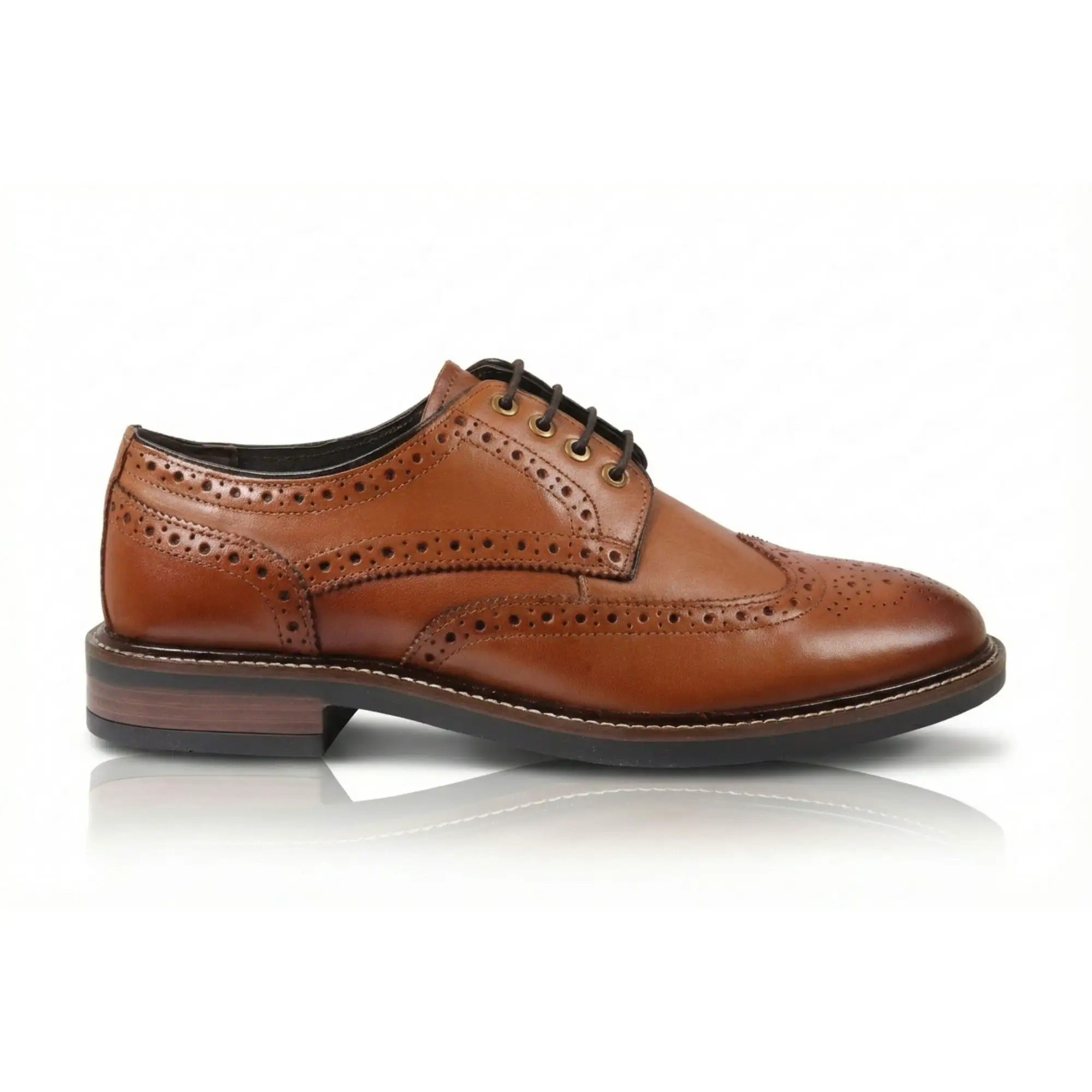 Stokes - Мъжки кафяви кожени обувки с връзки тип „wingtip“
