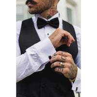 Men's Black Satin Double Breasted Waistcoat Black Tie Dinner Vest