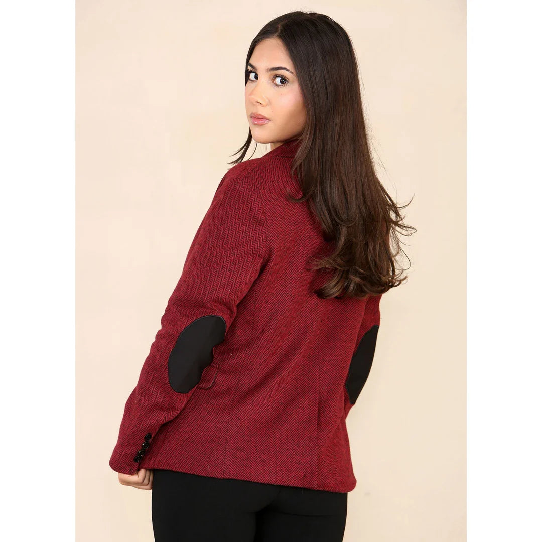 Дамско сако от туид с рилен мотив, бордо, класически цвят от 20-те години на миналия век