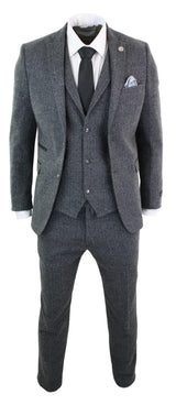 Men's Charcoal Grey 3 Piece Tweed Herringbone Suit - STZ11