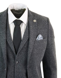 Men's Charcoal Grey 3 Piece Tweed Herringbone Suit - STZ11