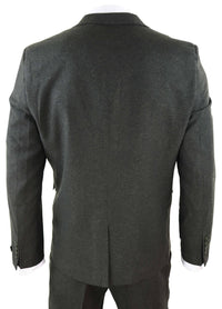 Mens Olive Green Wool Tweed 3 Piece Suit - STZ11