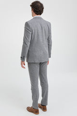 Мъжки светлосив костюм от 3 части от туид, риленска кост - STZ11