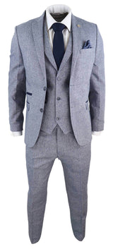 Men's Light Blue Vintage Tweed 3 Piece Suit - STZ13