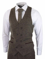 Mens Oak Brown 3 Piece Suit with Double Breasted Waistcoat