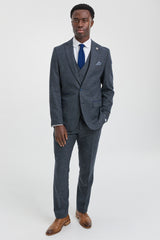 Мъжки тъмносини костюм от 3 части с двуредно закопчаване