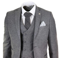 Mens 3 Piece Grey Suit with Double Breasted Waistcoat