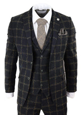 Mens Black - Tan Check Tweed 3 Piece Suit