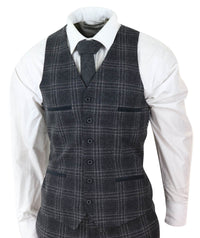 Mens Charcoal-Grey Check Tweed 3 Piece Suit