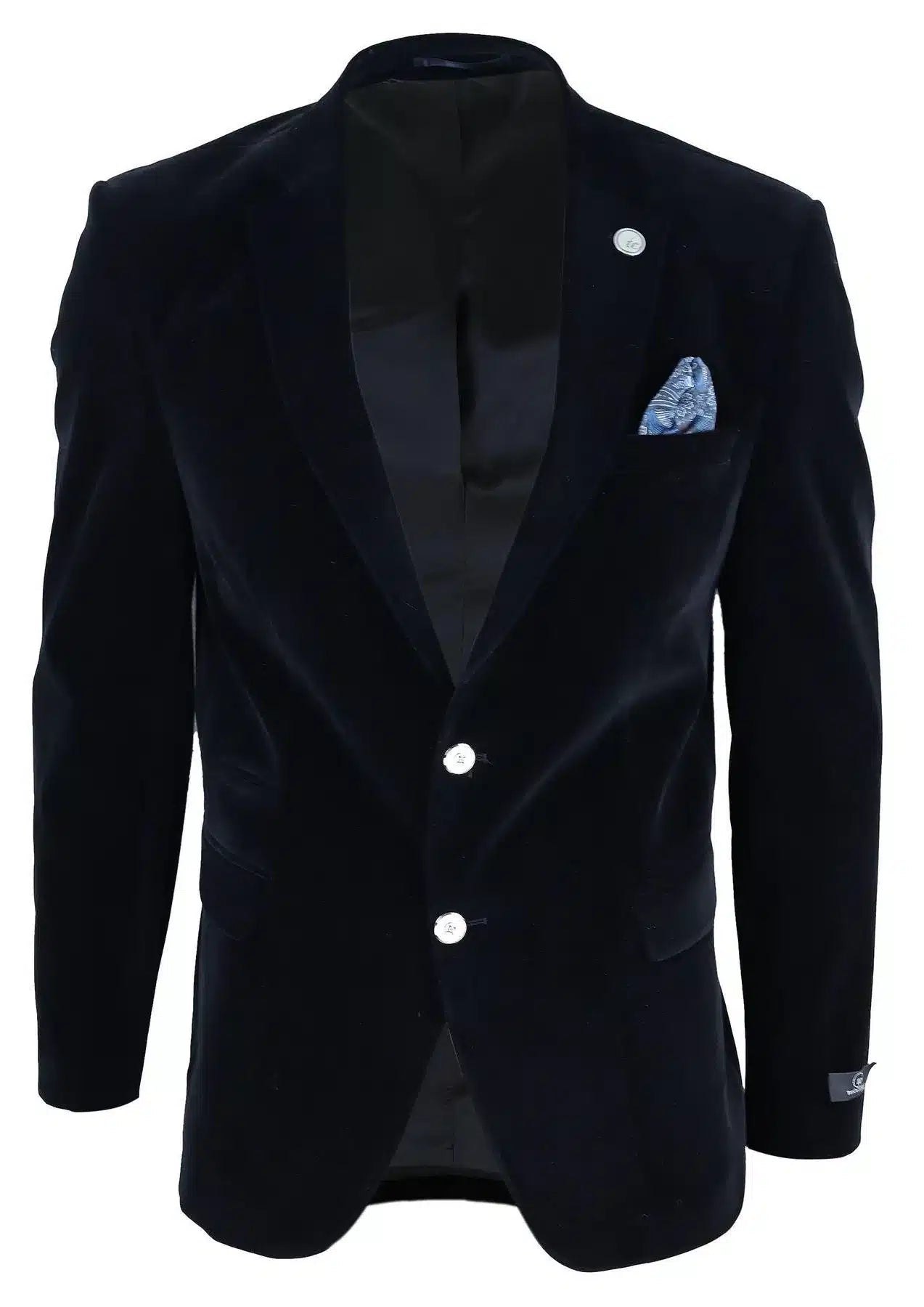 Mens Velvet Blazer Suit Jacket 2 Button Dinner Smart Casual Formal Tailored Fit - Black