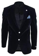 Mens Velvet Blazer Suit Jacket 2 Button Dinner Smart Casual Formal Tailored Fit - Black